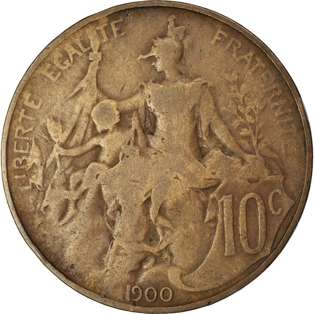 Moneda, Francia, Dupuis, 10 Centimes, 1900, Paris, BC+, Bronce, KM:843