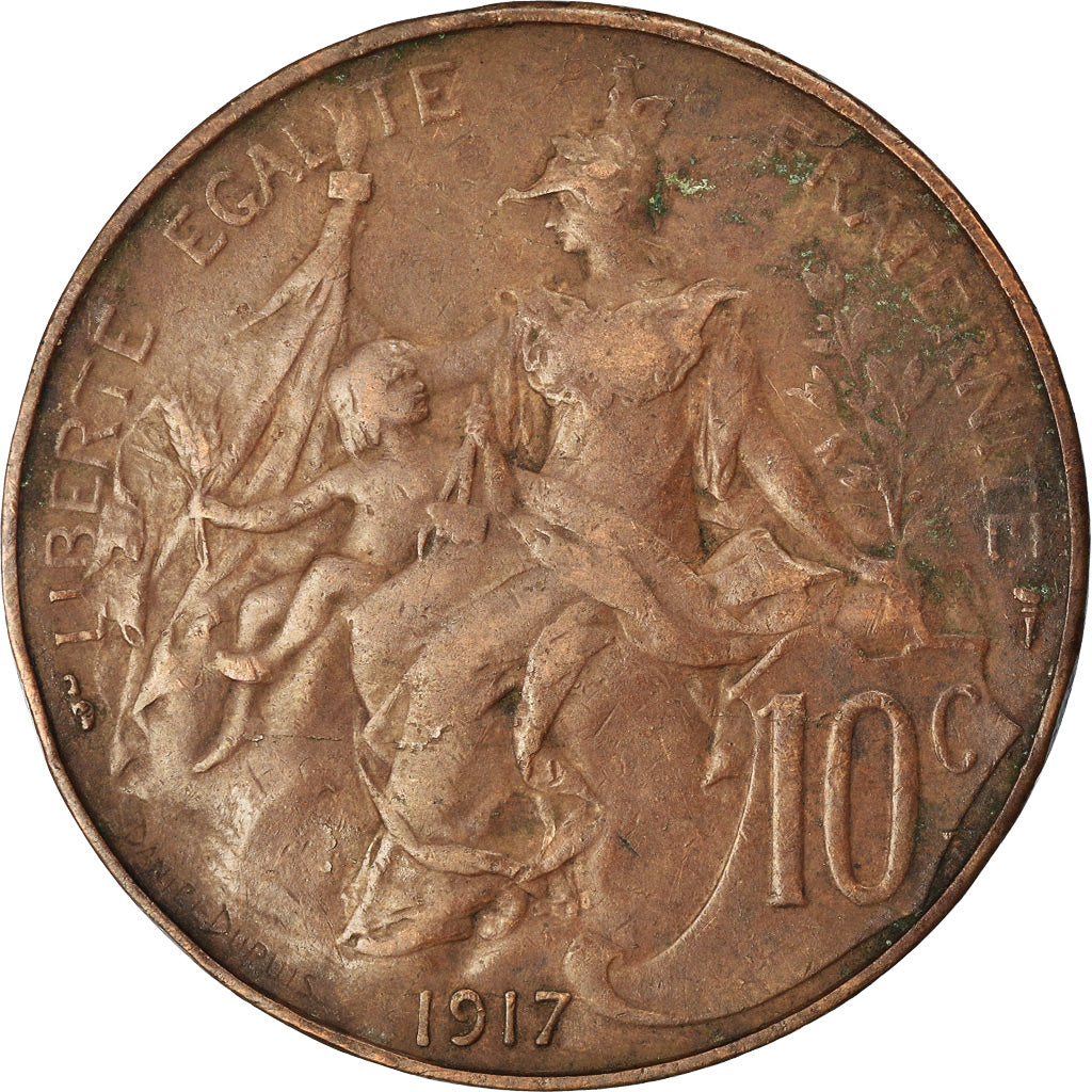 Moneta, Francja, Dupuis, 10 Centimes, 1917, Paris, VF(30-35), Bronze, KM:843, Le