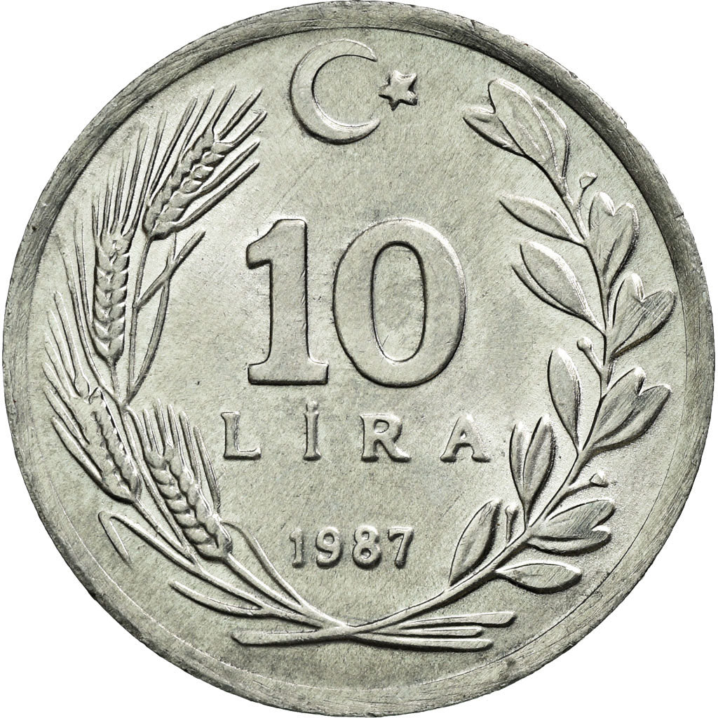 Coin, Turkey, 10 Lira, 1987, MS(60-62), Aluminum, KM:964
