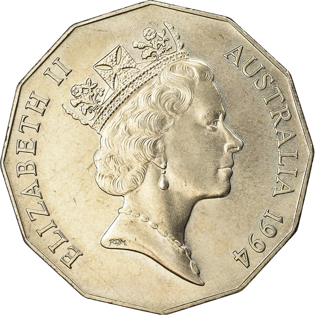 Moeda, Austrália, Elizabeth II, 50 Cents, 1994, AU(55-58), Cobre-níquel