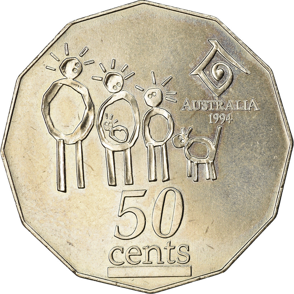 Moeda, Austrália, Elizabeth II, 50 Cents, 1994, AU(55-58), Cobre-níquel