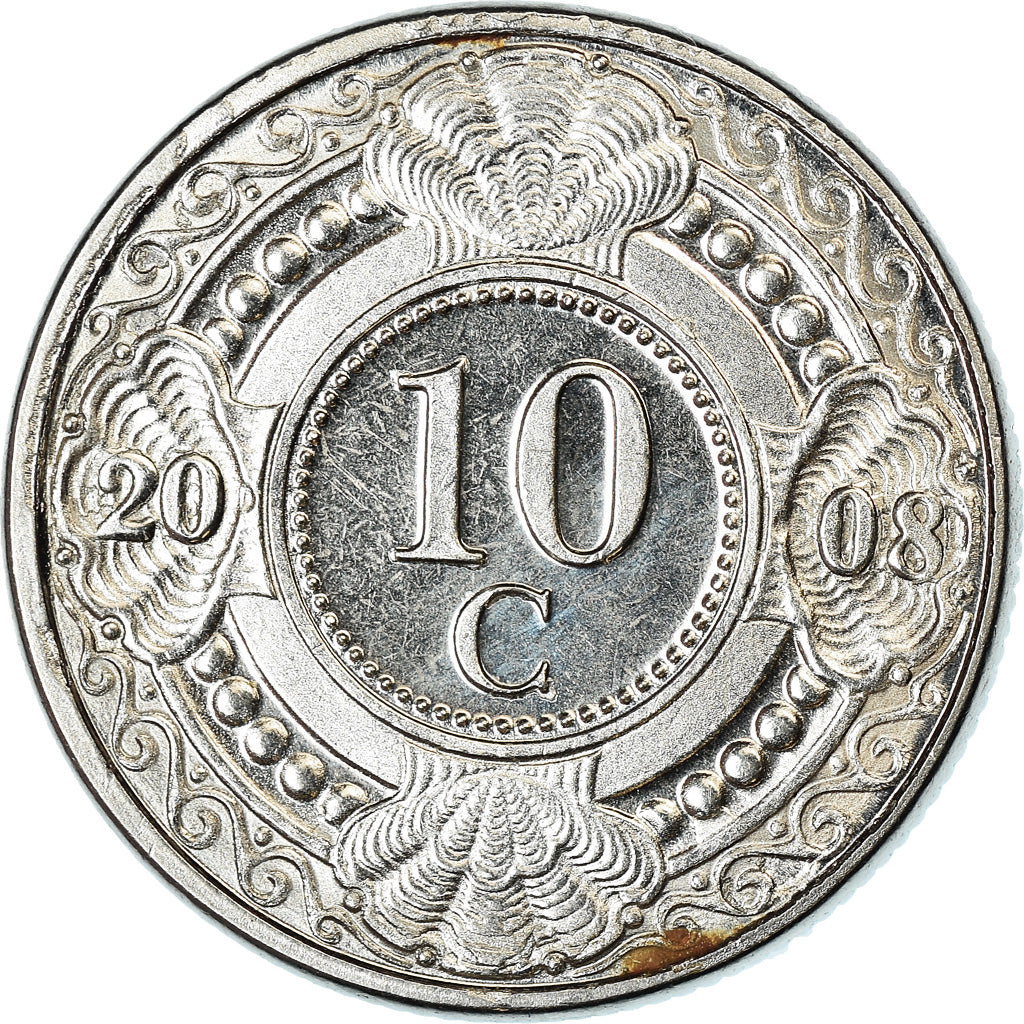 Coin, Netherlands Antilles, Beatrix, 10 Cents, 2008, AU(55-58), Nickel Bonded
