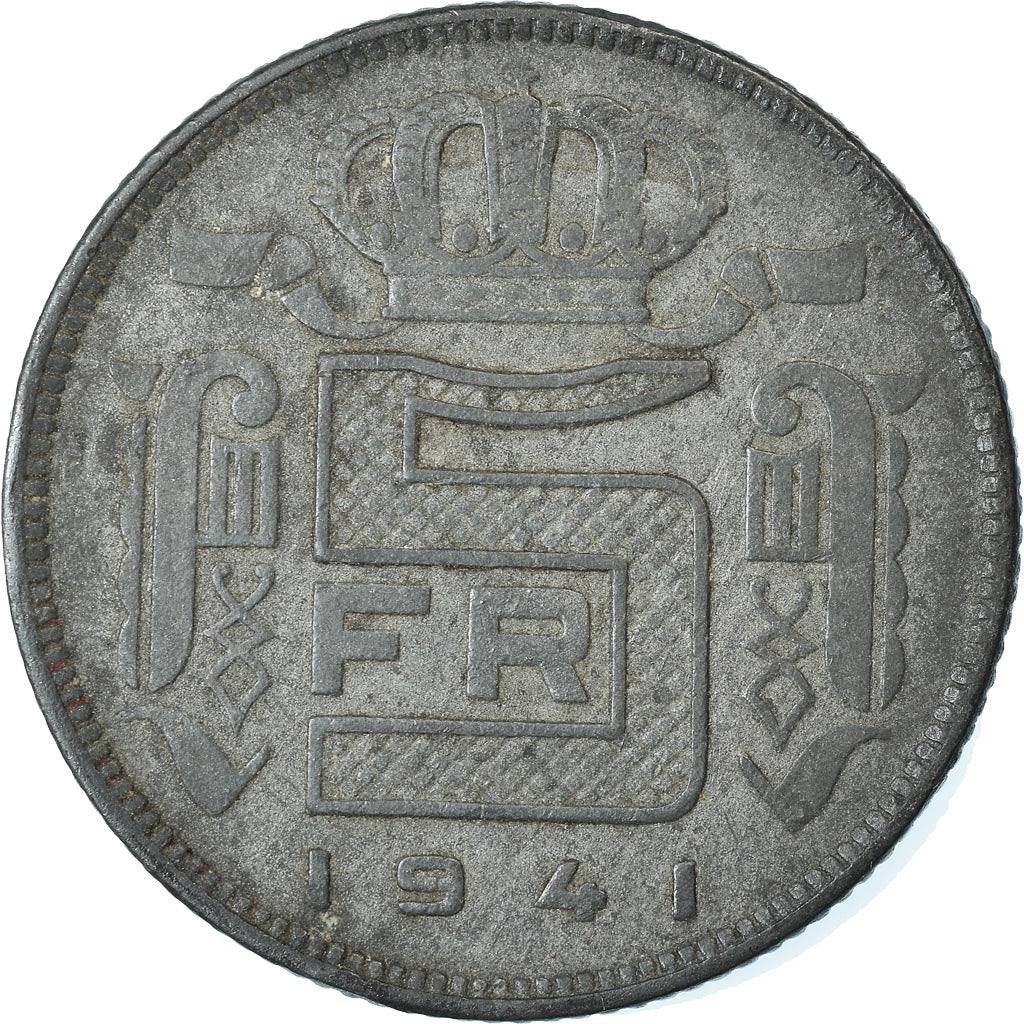 Coin, Belgium, 5 Francs, 5 Frank, 1941, EF(40-45), Zinc, KM:129.1
