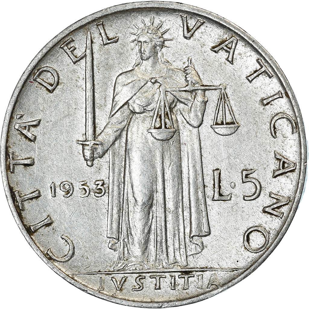 Moneta, CITTÀ DEL VATICANO, Pius XII, 5 Lire, 1953, Roma, MB+, Alluminio