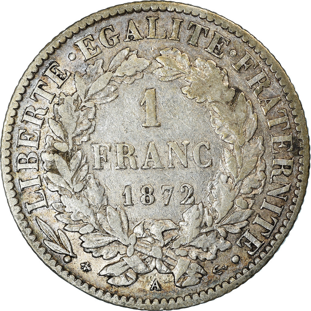 Moneta, Francia, Cérès, Franc, 1872, Paris, BB, Argento, KM:822.1