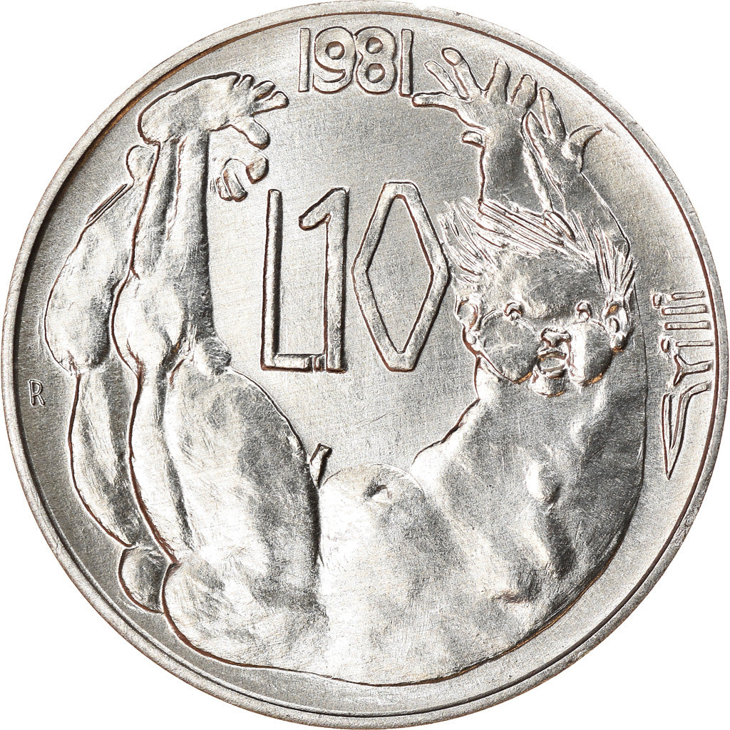 Coin, San Marino, 10 Lire, 1981, Rome, MS(63), Aluminum, KM:119