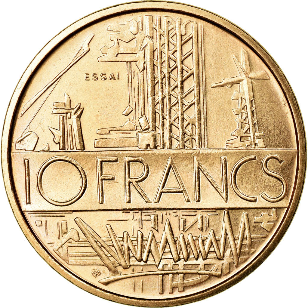 Moneta, Francja, 10 Francs, 1974, MS(60-62), Mosiądz niklowy, KM:E115