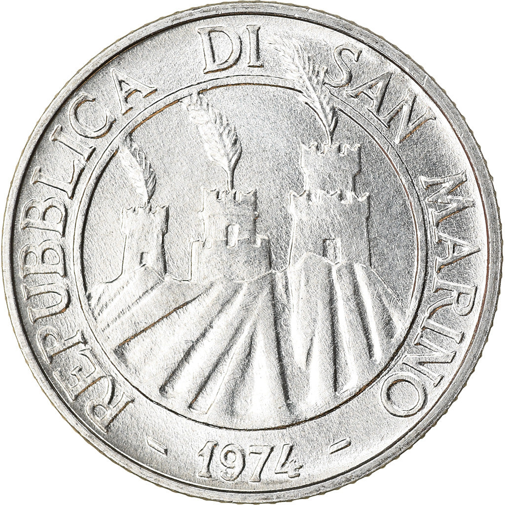 Coin, San Marino, 2 Lire, 1974, MS(63), Aluminum, KM:31