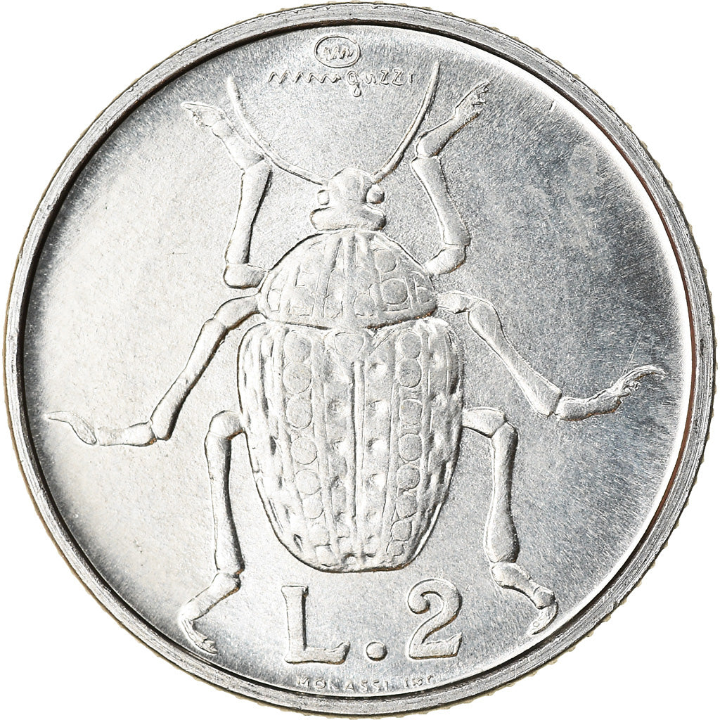 Coin, San Marino, 2 Lire, 1974, MS(63), Aluminum, KM:31