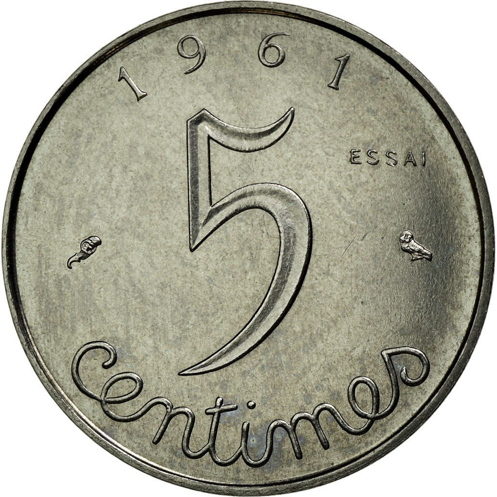 Moneta, Francia, 5 Centimes, 1961, SPL-, Acciaio con cromatura, KM:E104