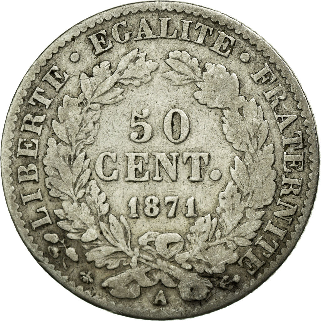 Monnaie, France, Cérès, 50 Centimes, 1871, Paris, TB, Argent, KM:834.1