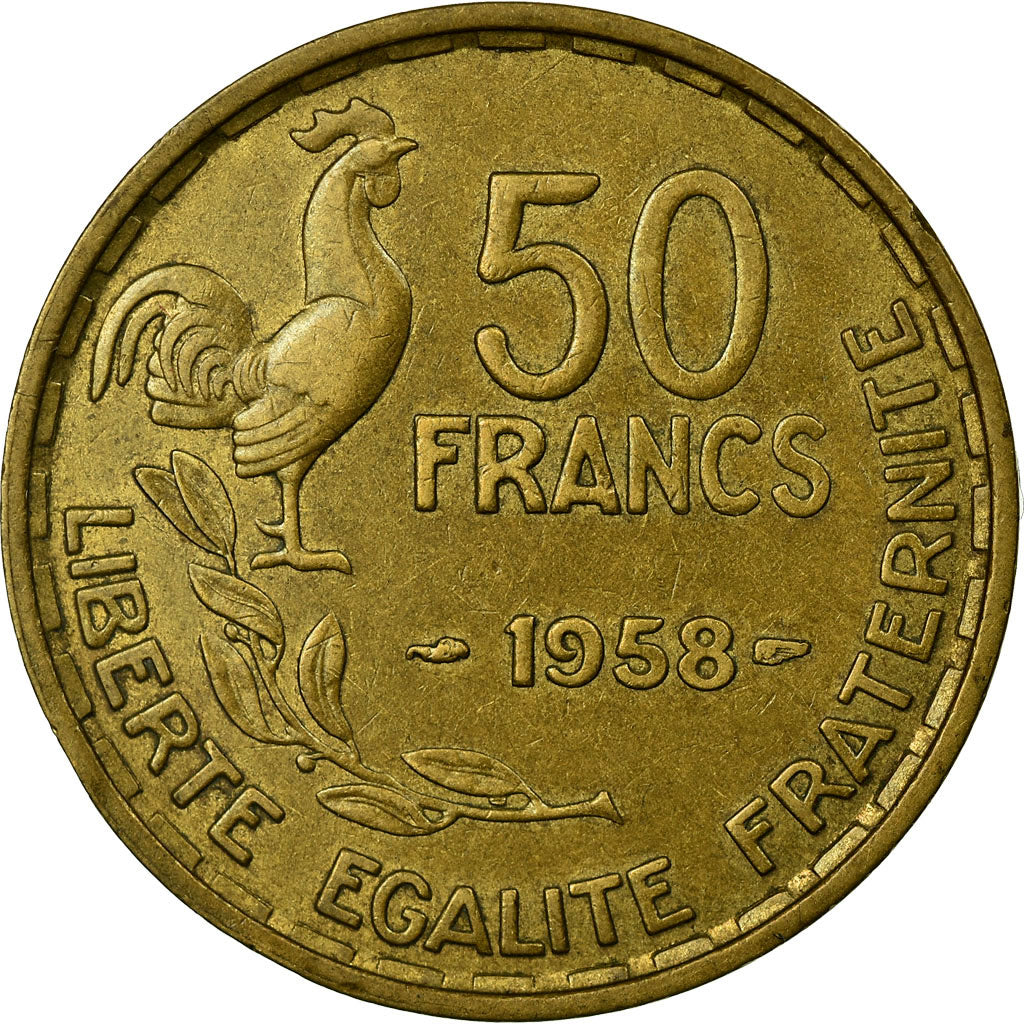 Coin, France, Guiraud, 50 Francs, 1958, Paris, AU(55-58), Aluminum-Bronze