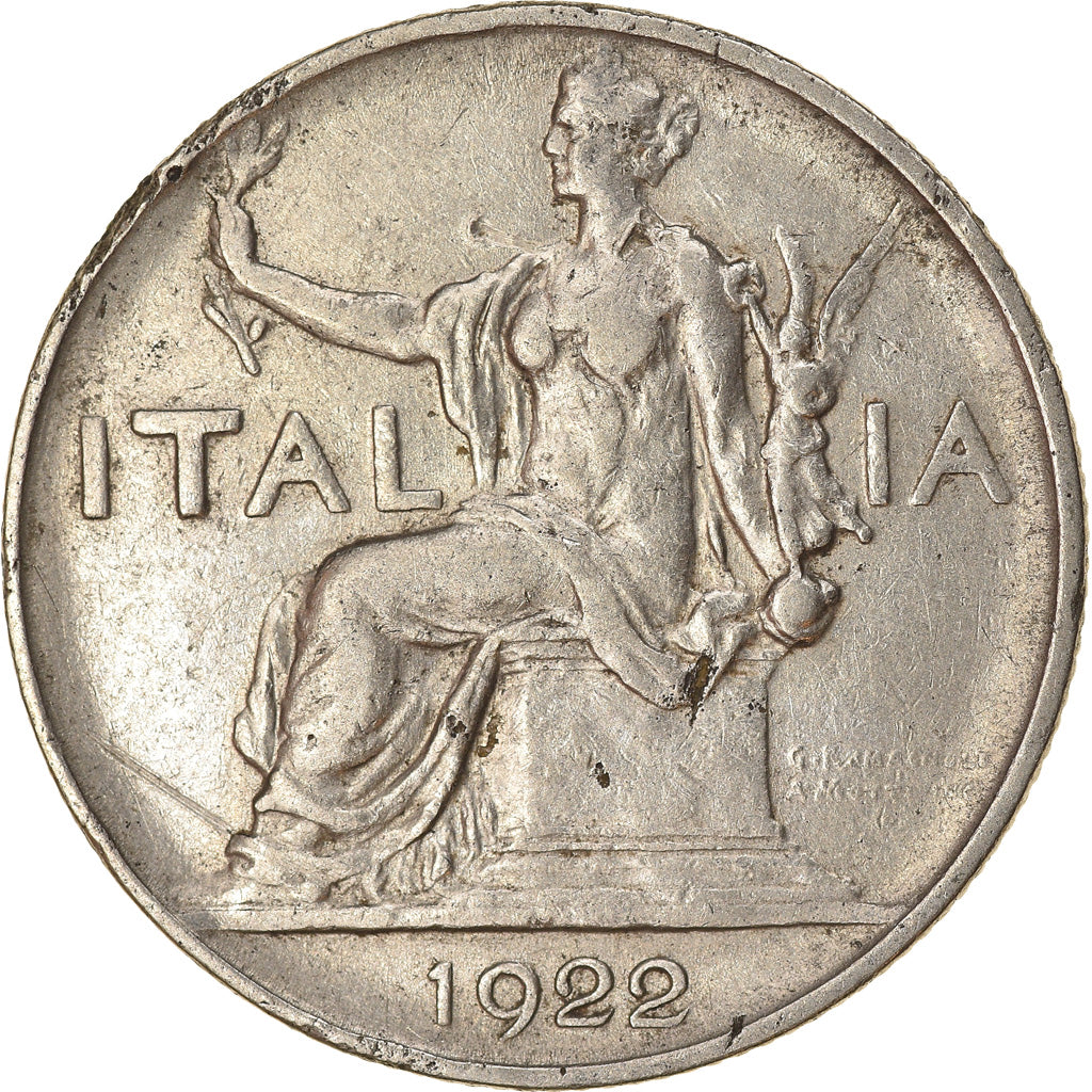 Moeda, Itália, Vittorio Emanuele III, Lira, 1922, Rome, VF(30-35), Níquel