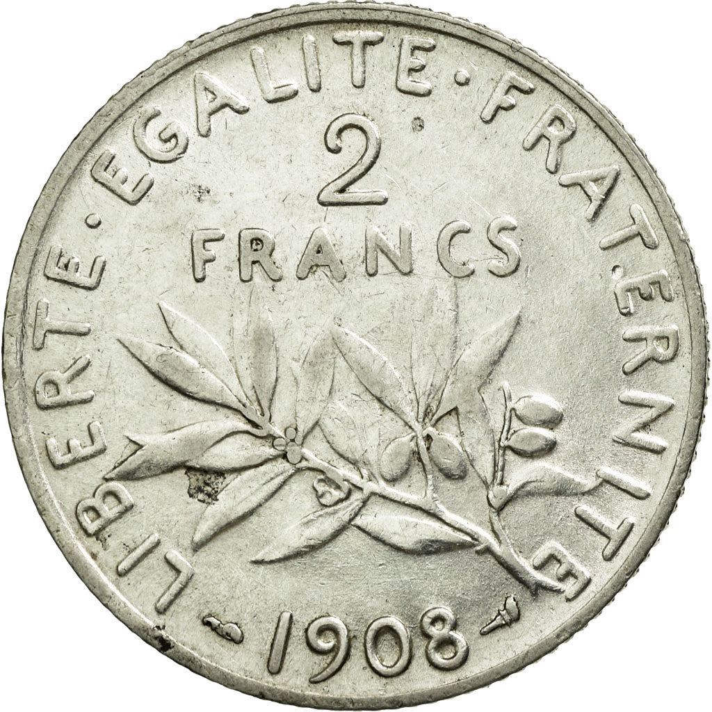 Moneta, Francia, Semeuse, 2 Francs, 1908, Paris, SPL-, Argento, KM:845.1
