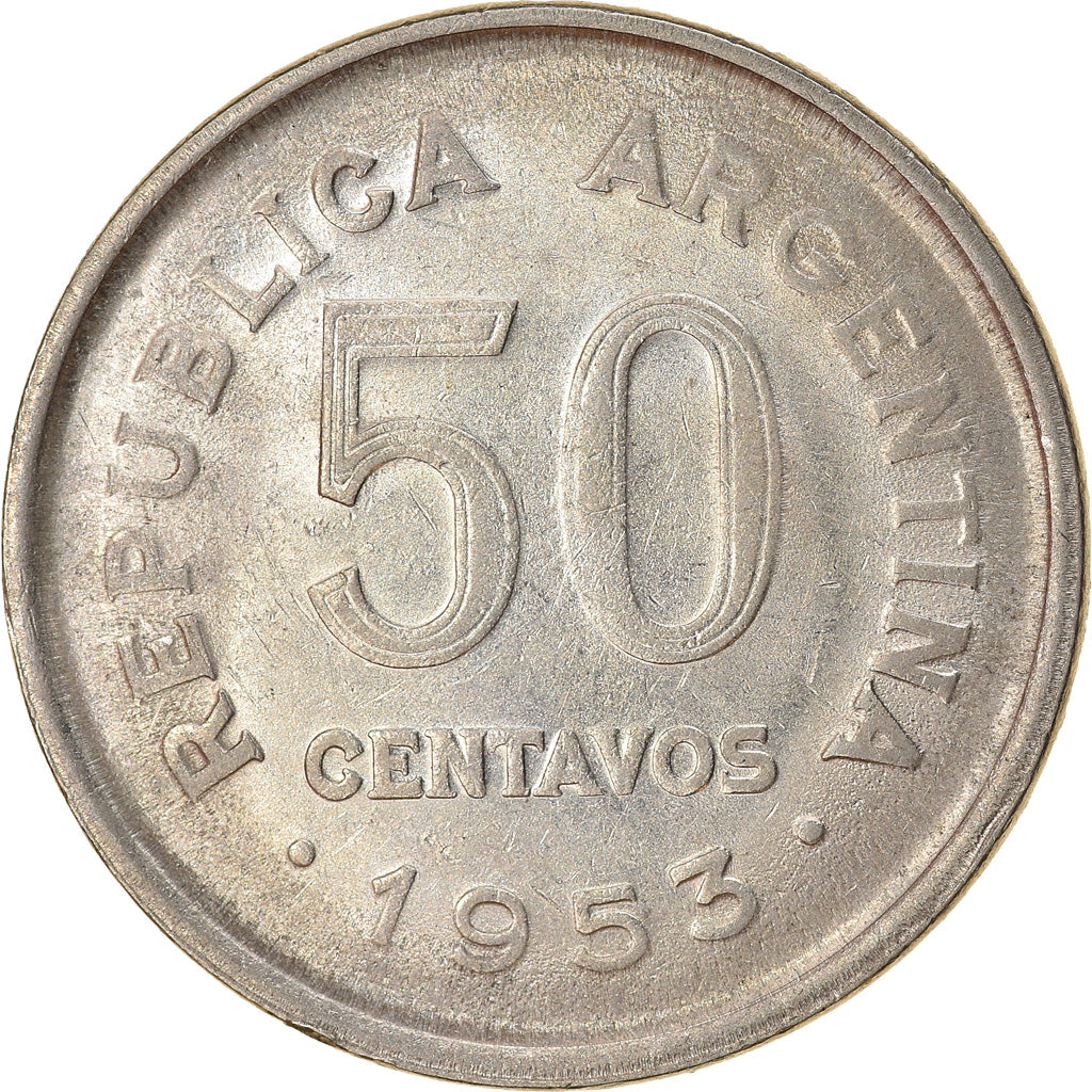 Coin, Argentina, 50 Centavos, 1953, EF(40-45), Nickel Clad Steel, KM:49