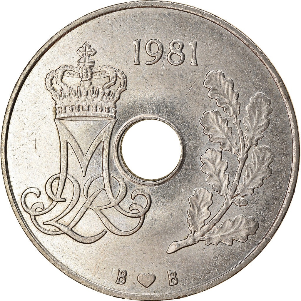 Moneda, Dinamarca, Margrethe II, 25 Öre, 1981, Copenhagen, MBC, Cobre -