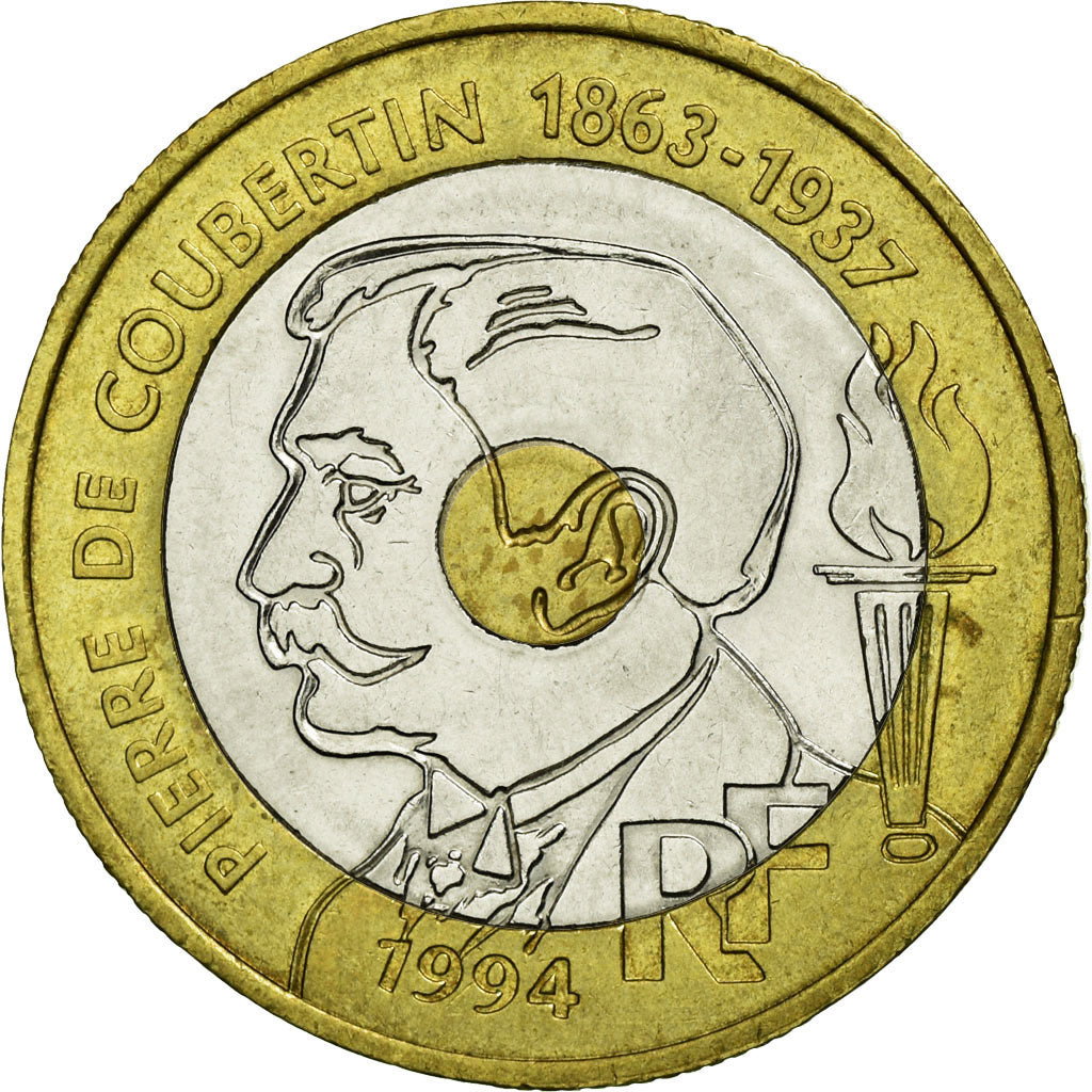 Moneta, Francia, Pierre de Coubertin, 20 Francs, 1994, SPL-, Tri-metallico