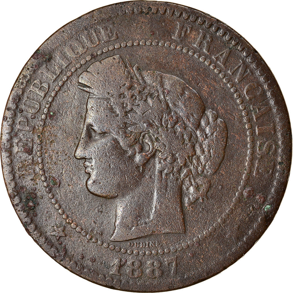 Moneta, Francia, Cérès, 10 Centimes, 1887, Paris, MB, Bronzo, KM:815.1