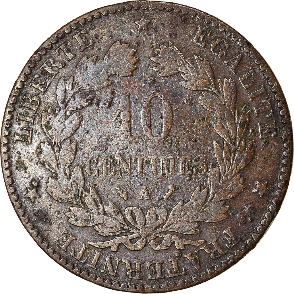 Moneta, Francia, Cérès, 10 Centimes, 1887, Paris, MB, Bronzo, KM:815.1