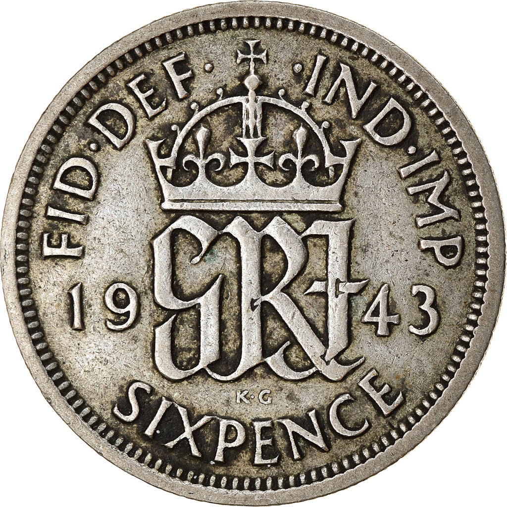 Moeda, Grã-Bretanha, George VI, 6 Pence, 1943, EF(40-45), Prata, KM:852