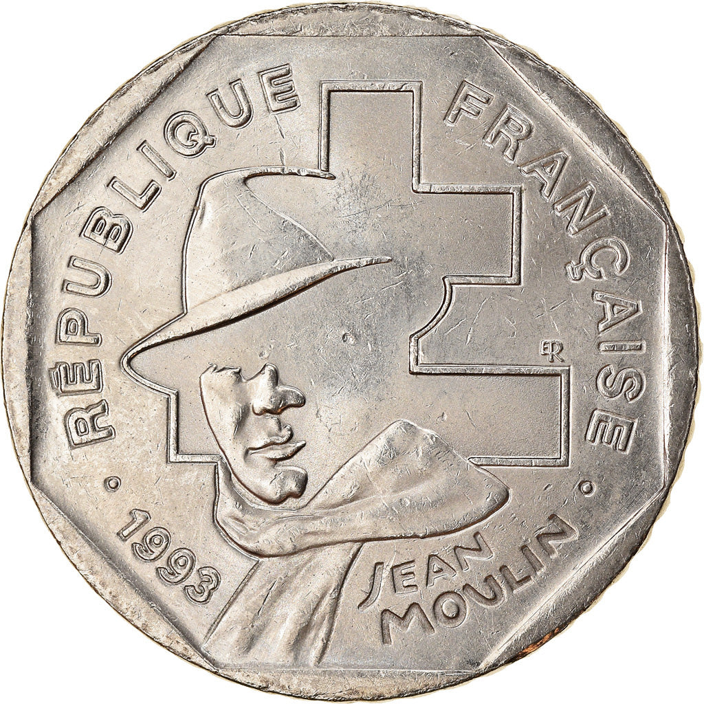 Coin, France, Jean Moulin, 2 Francs, 1993, Paris, EF(40-45), Nickel, KM:1062, Le
