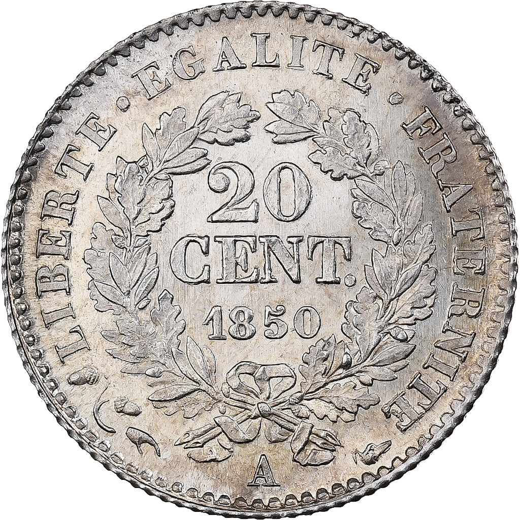 France, 20 Centimes, Cérès, 1850, Paris, Silver, MS(63), Gadoury:303