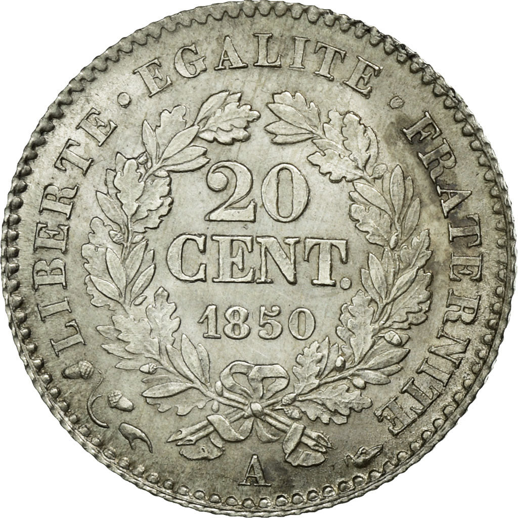 Coin, France, Cérès, 20 Centimes, 1850, Paris, MS(60-62), Silver, KM:758.1