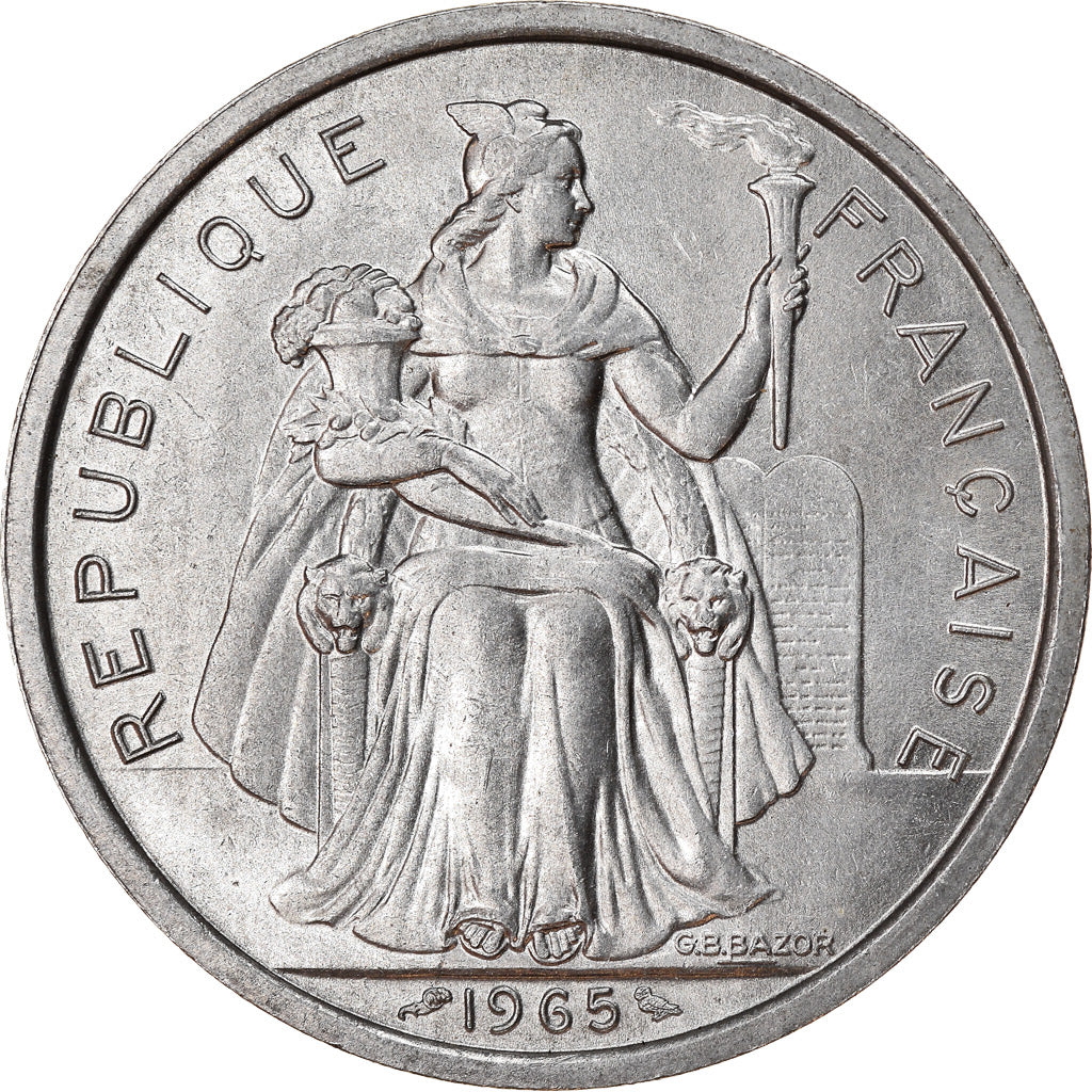 Coin, French Polynesia, 5 Francs, 1965, Paris, MS(60-62), Aluminum, KM:4
