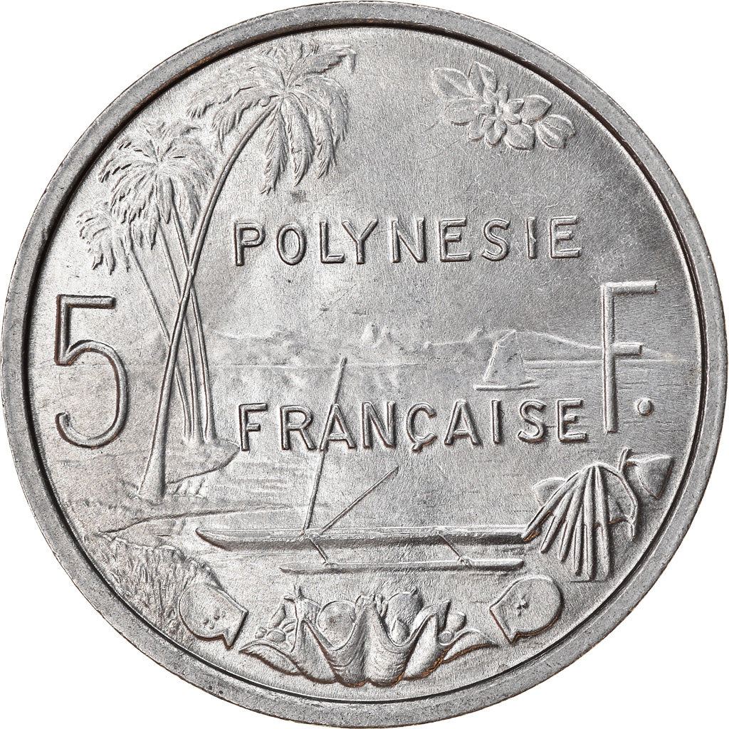 Coin, French Polynesia, 5 Francs, 1965, Paris, MS(60-62), Aluminum, KM:4