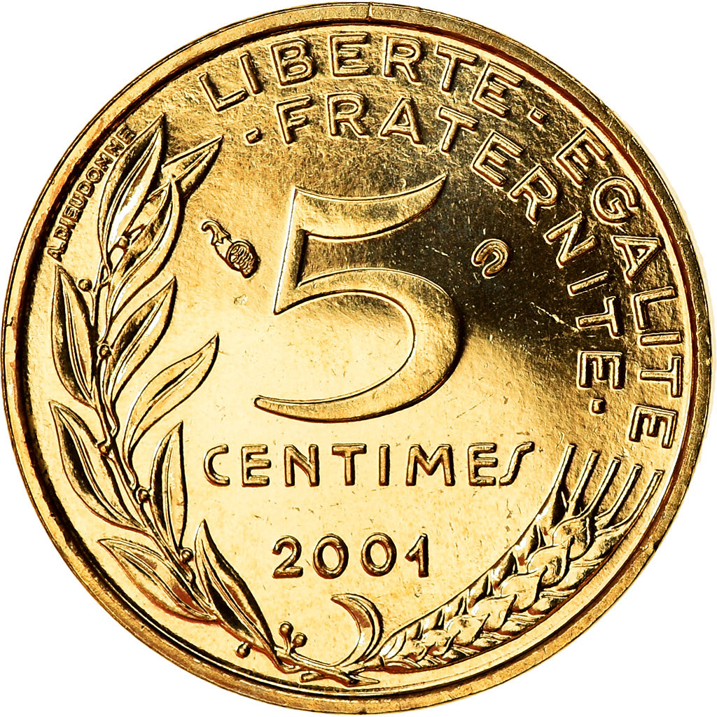 Munten, Frankrijk, Marianne, 5 Centimes, 2001, Paris, BU, FDC, Aluminum-Bronze