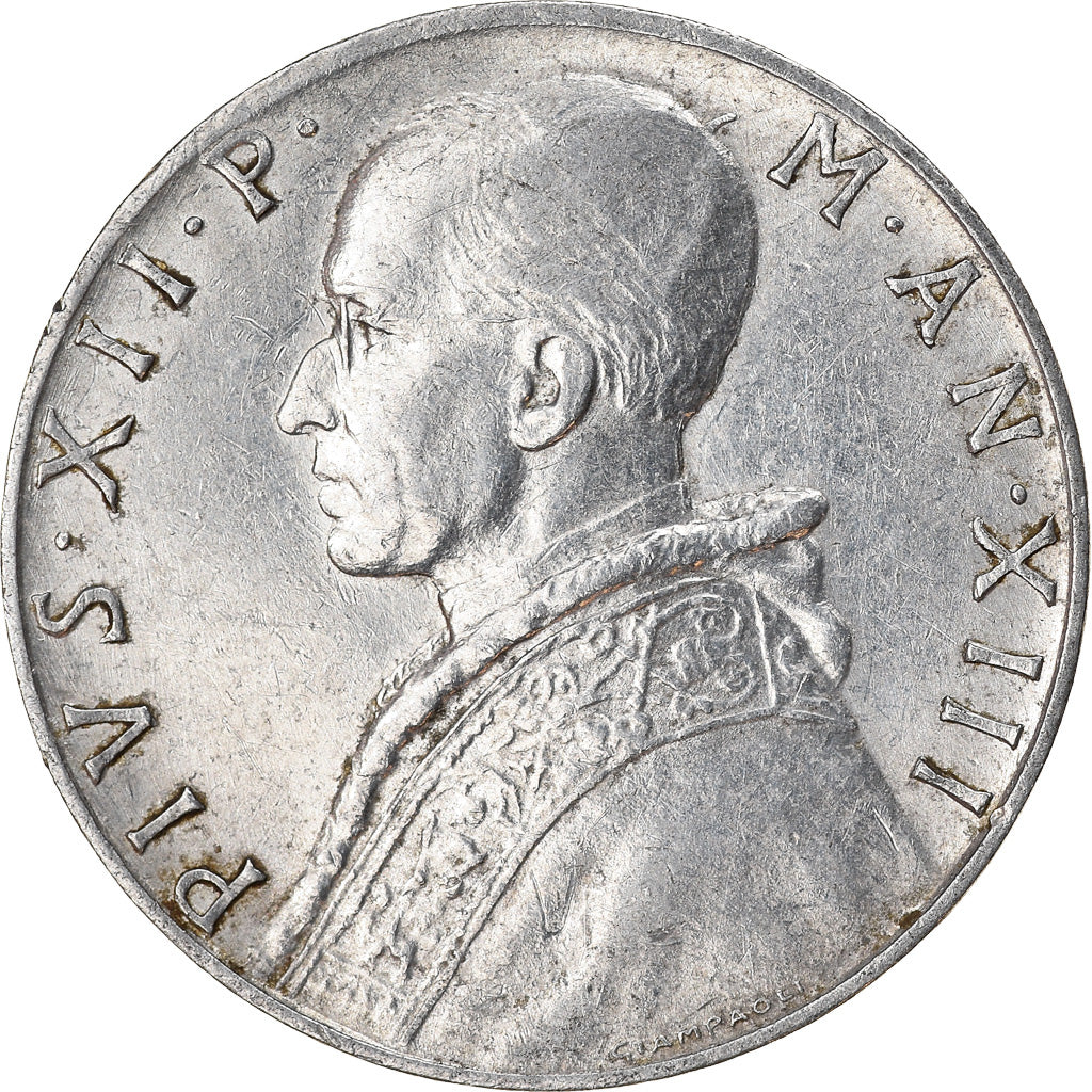 Munten, Vaticaanstad, Pius XII, 10 Lire, 1951, ZF+, Aluminium, KM:52.1