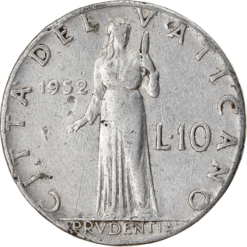 Coin, VATICAN CITY, Pius XII, 10 Lire, 1952, Roma, VF(20-25), Aluminum, KM:52.1