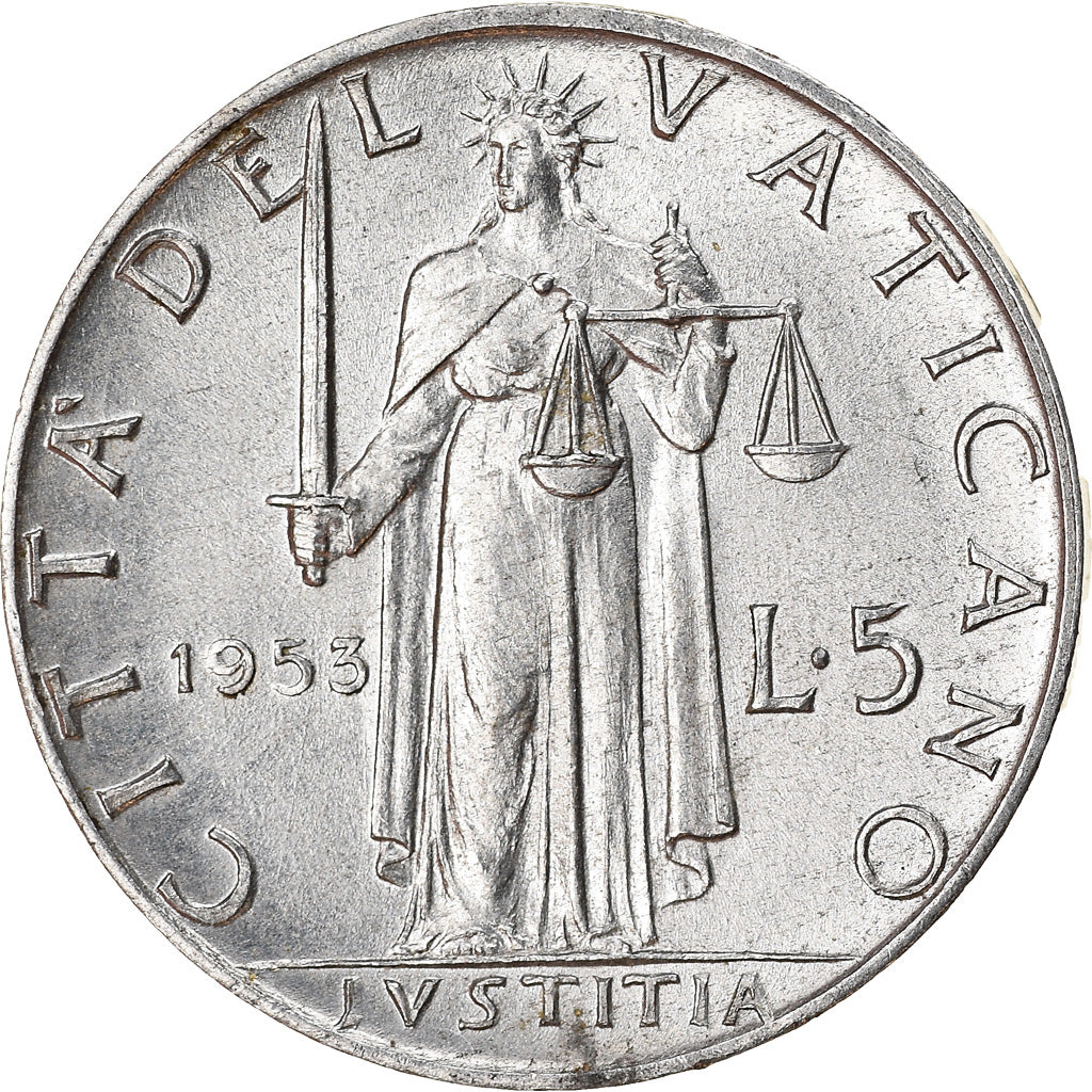 Moneta, CITTÀ DEL VATICANO, Pius XII, 5 Lire, 1953, Roma, BB, Alluminio