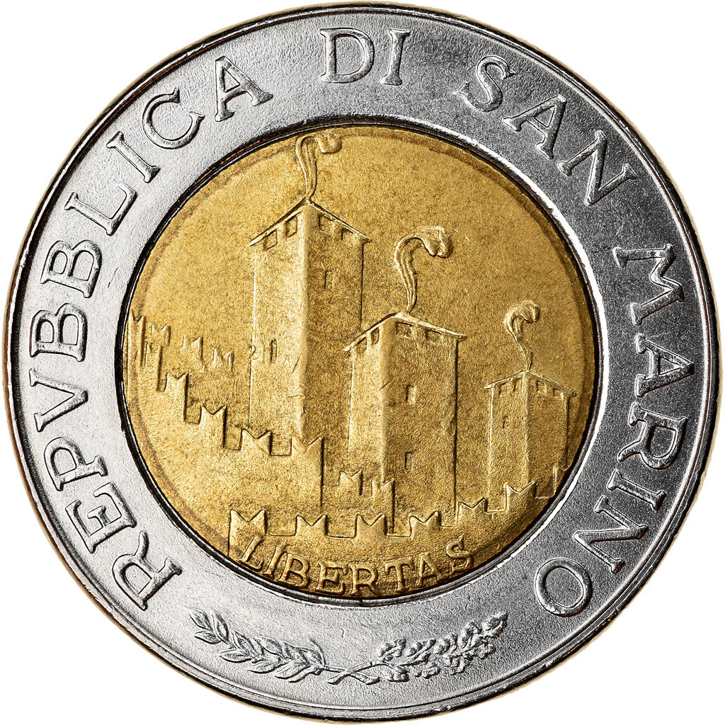 Moneda, San Marino, 500 Lire, 1993, MBC+, Bimetálico, KM:301