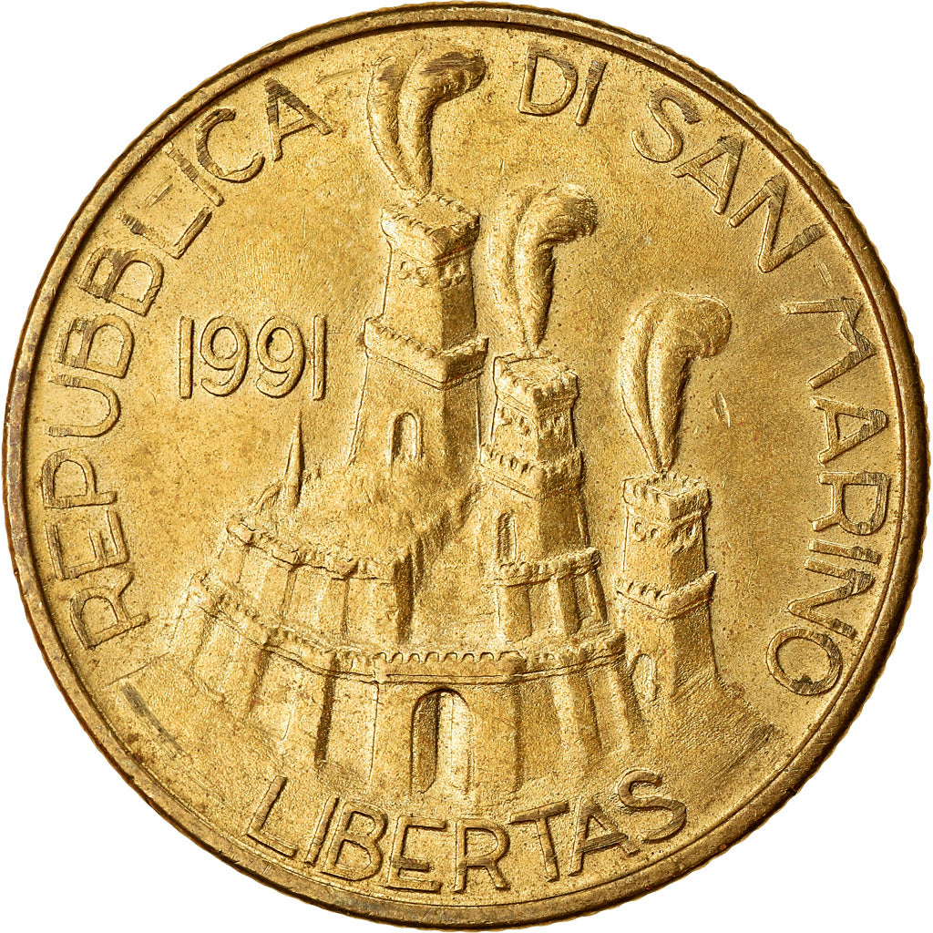 Coin, San Marino, 200 Lire, 1991, EF(40-45), Aluminum-Bronze, KM:268