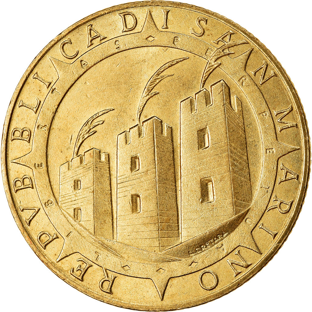Moneta, San Marino, 200 Lire, 1992, AU(50-53), Aluminium-Brąz, KM:285