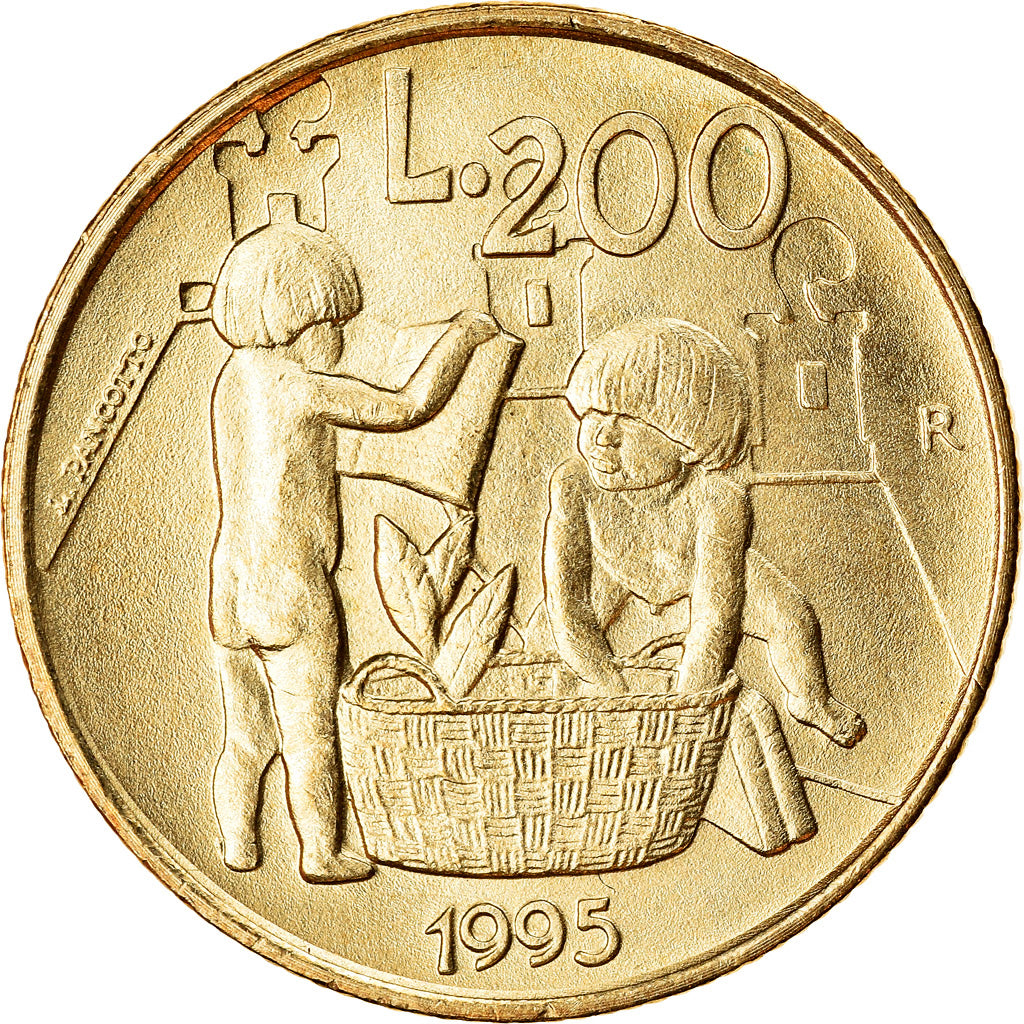 Munten, San Marino, 200 Lire, 1995, Rome, PR, Aluminum-Bronze, KM:329