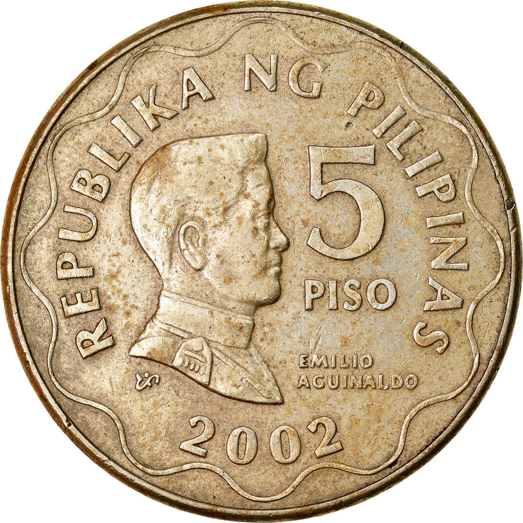 Moneda, Filipinas, 5 Piso, 2002, MBC, Níquel - latón, KM:272