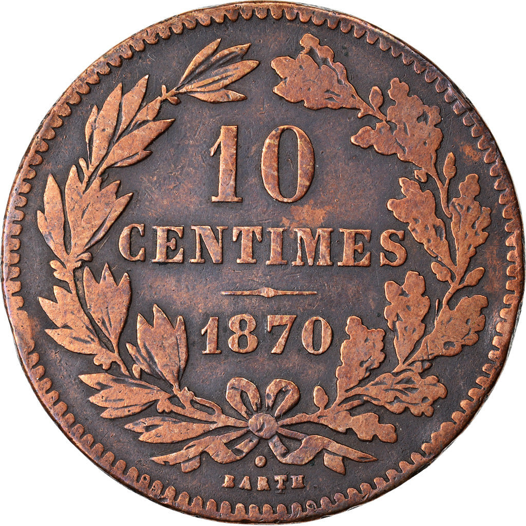 Monnaie, Luxembourg, William III, 10 Centimes, 1870, Utrecht, TTB, Bronze