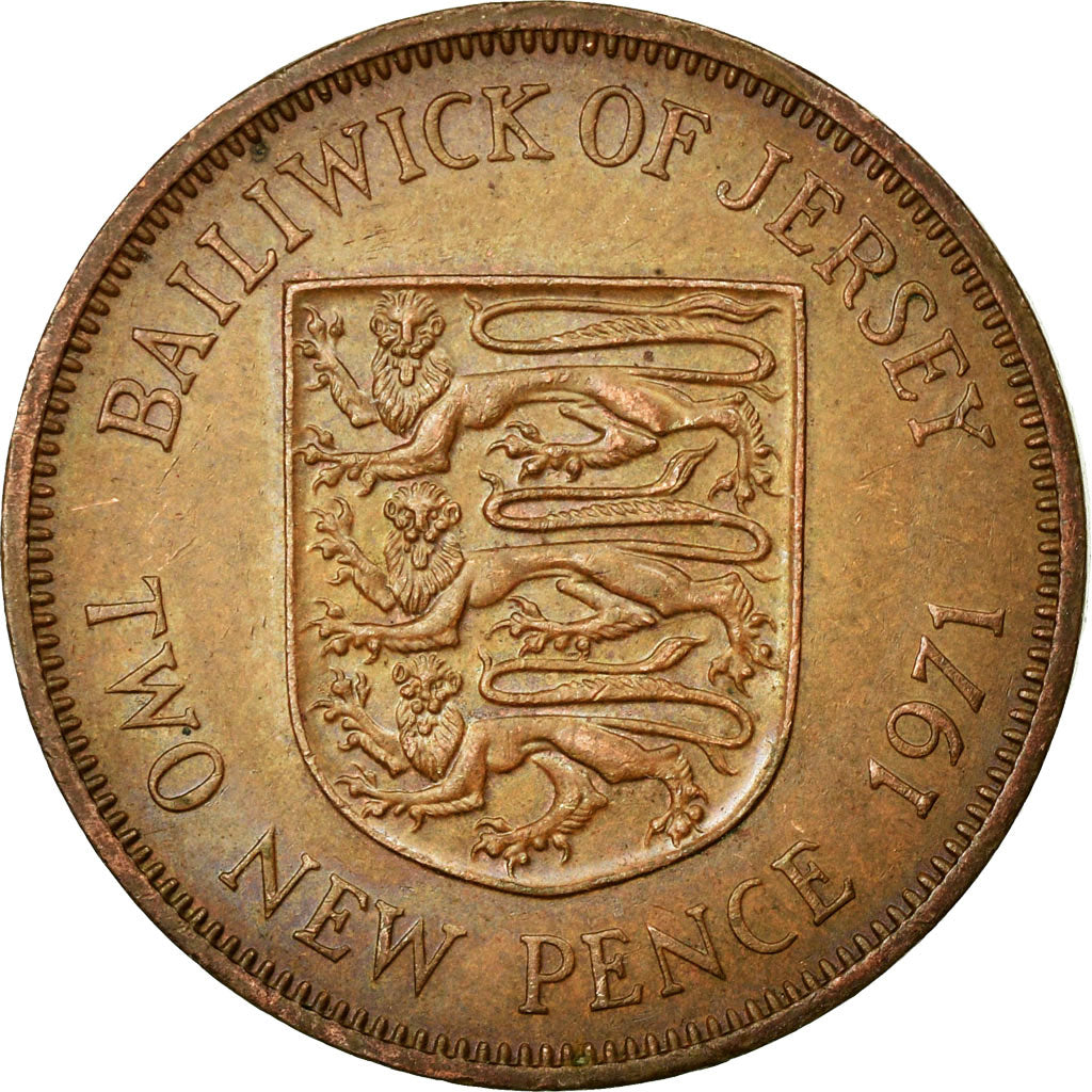 Coin, Jersey, Elizabeth II, 2 New Pence, 1971, AU(50-53), Bronze, KM:31