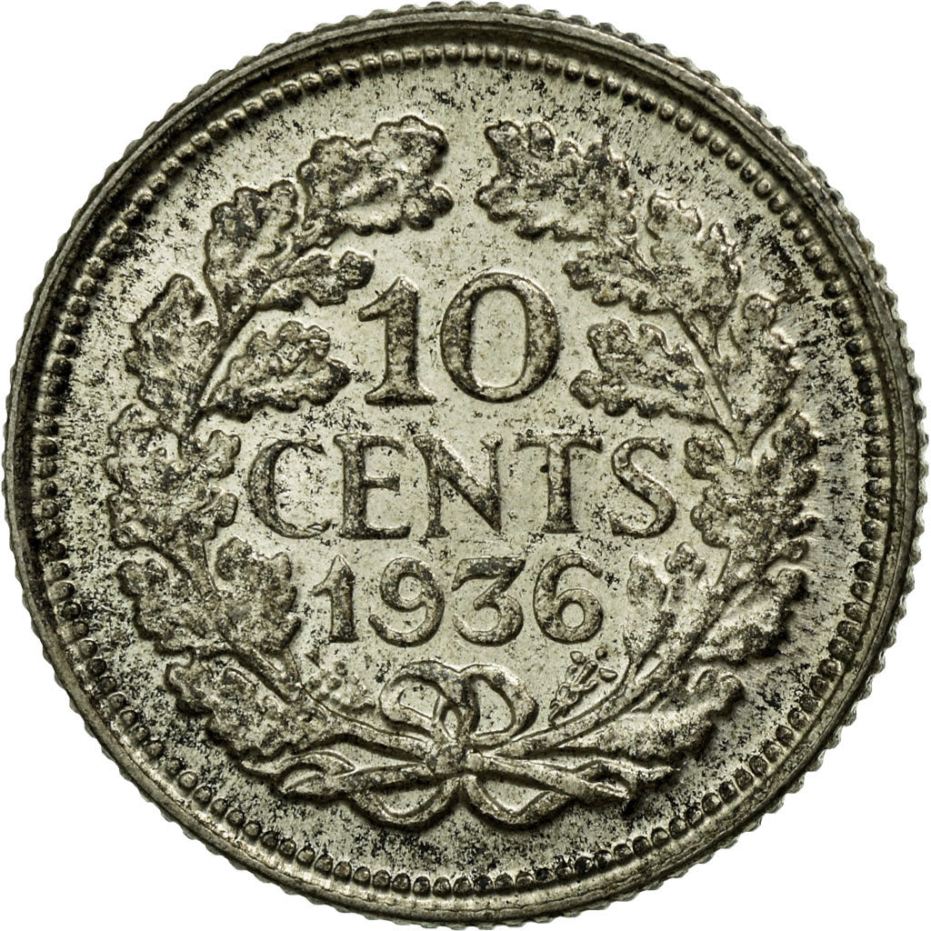 Monnaie, Pays-Bas, Wilhelmina I, 10 Cents, 1936, TTB+, Argent, KM:163