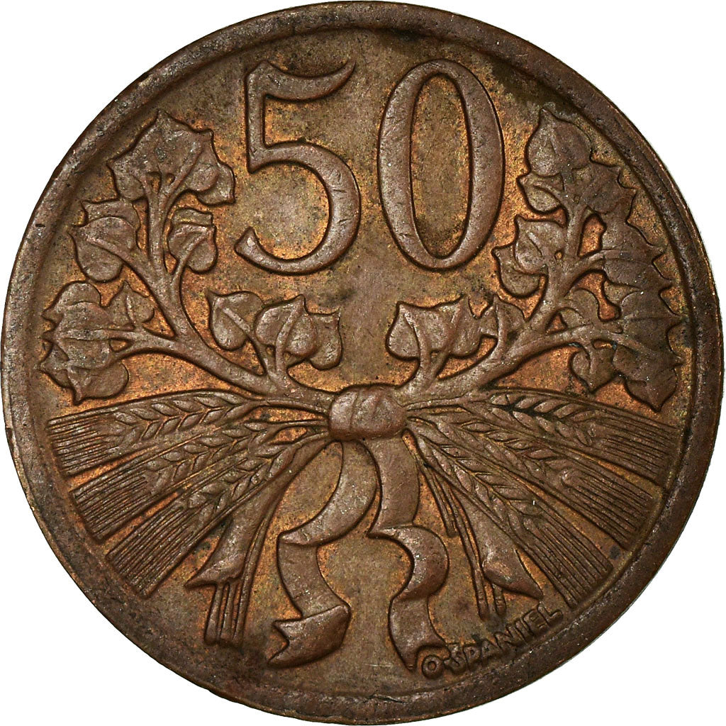 Moneda, Checoslovaquia, 50 Haleru, 1947, MBC, Bronce, KM:21