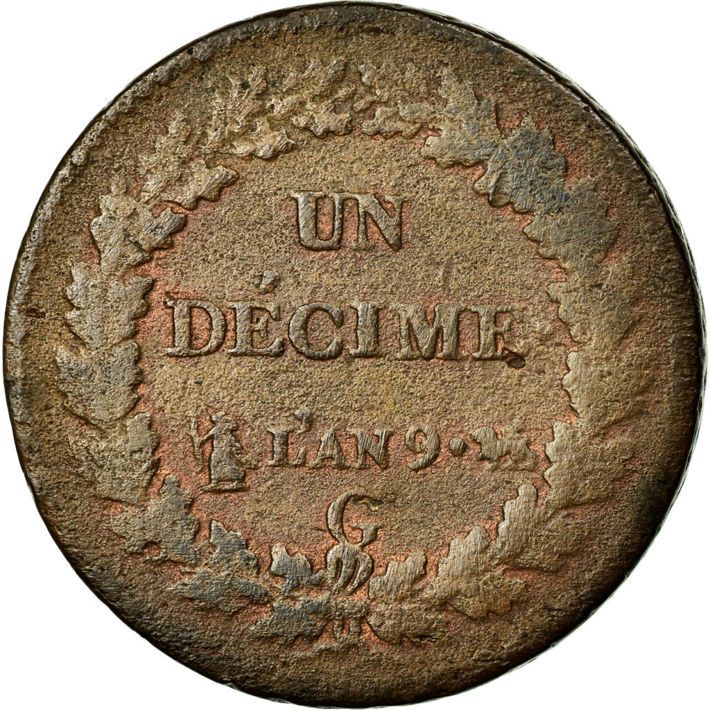 Moneda, Francia, Dupré, Decime, 1800, Geneva, BC, Bronce, KM:644.6