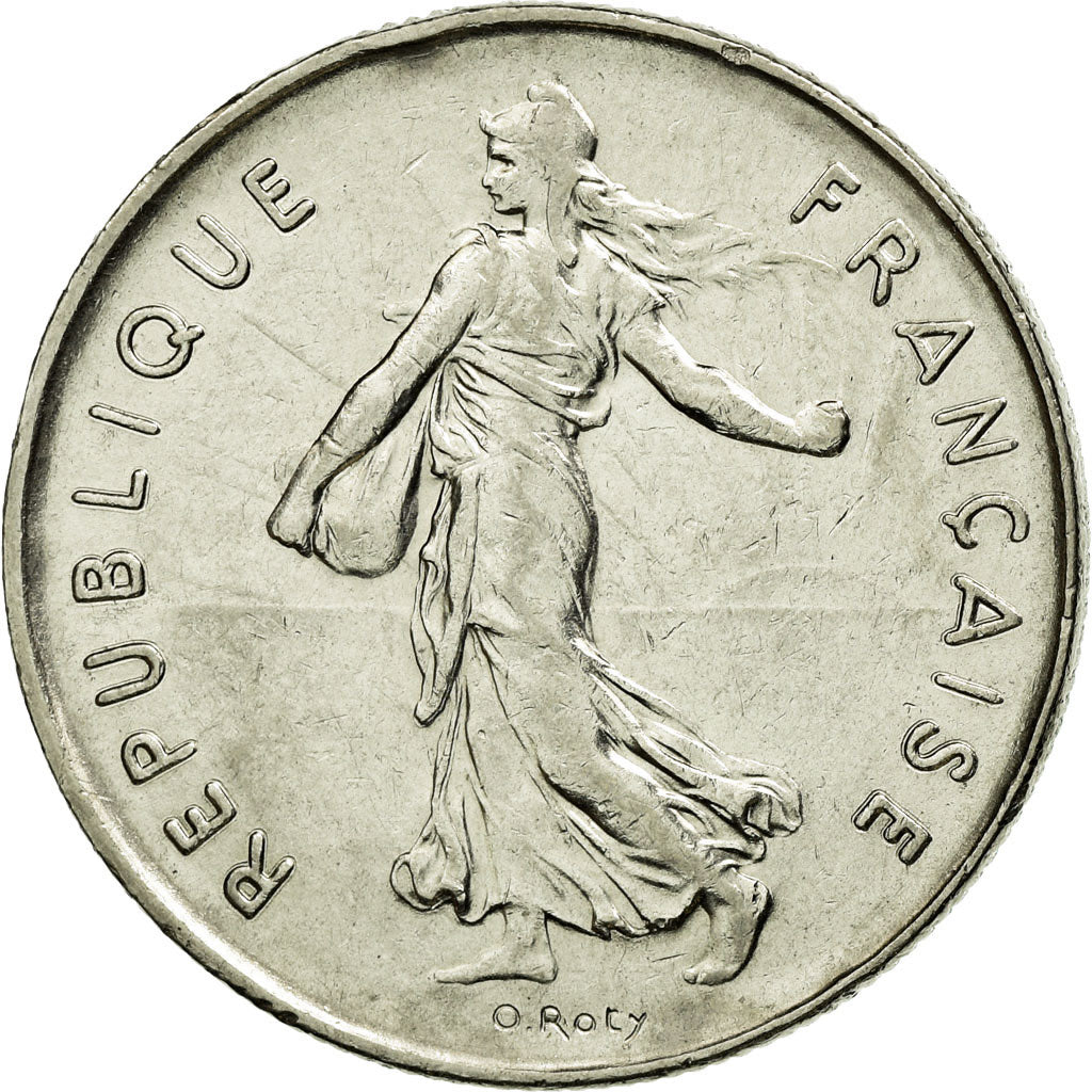 Moneda, Francia, Semeuse, 5 Francs, 1975, Paris, MBC+, Níquel recubierto de