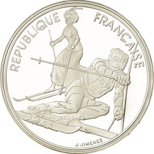 Coin, France, Slalom skiers, 100 Francs, 1990, BE, MS(65-70), Silver, KM:984