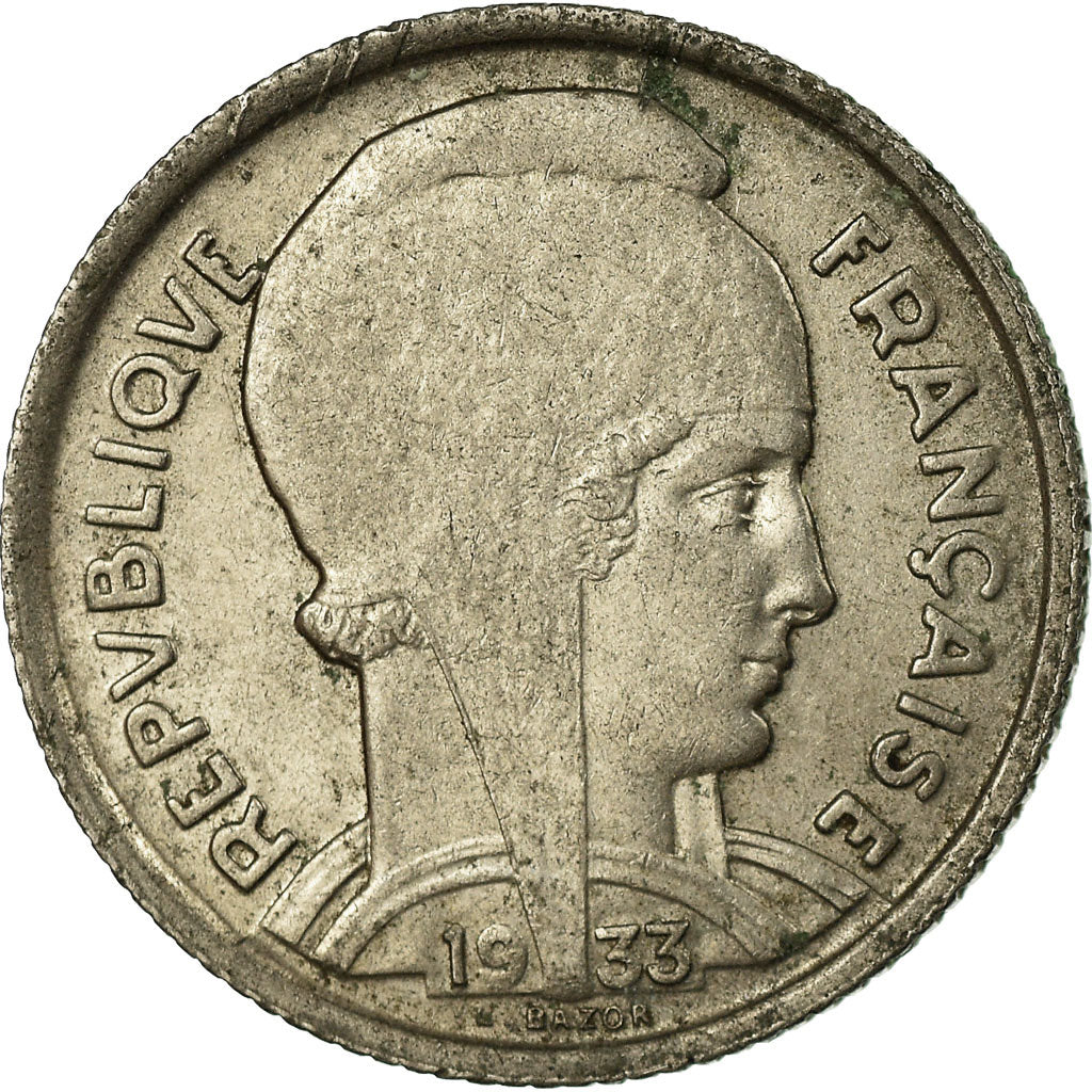 Moneda, Francia, Bazor, 5 Francs, 1933, Paris, BC+, Níquel, KM:887, Gadoury:753