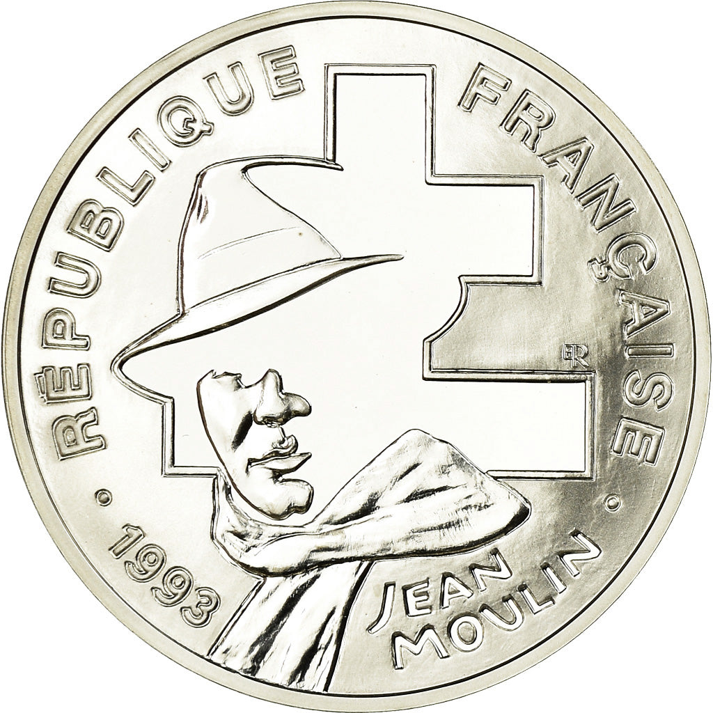 Munten, Frankrijk, Jean Moulin, 100 Francs, 1993, BE, FDC, Zilver, KM:1023