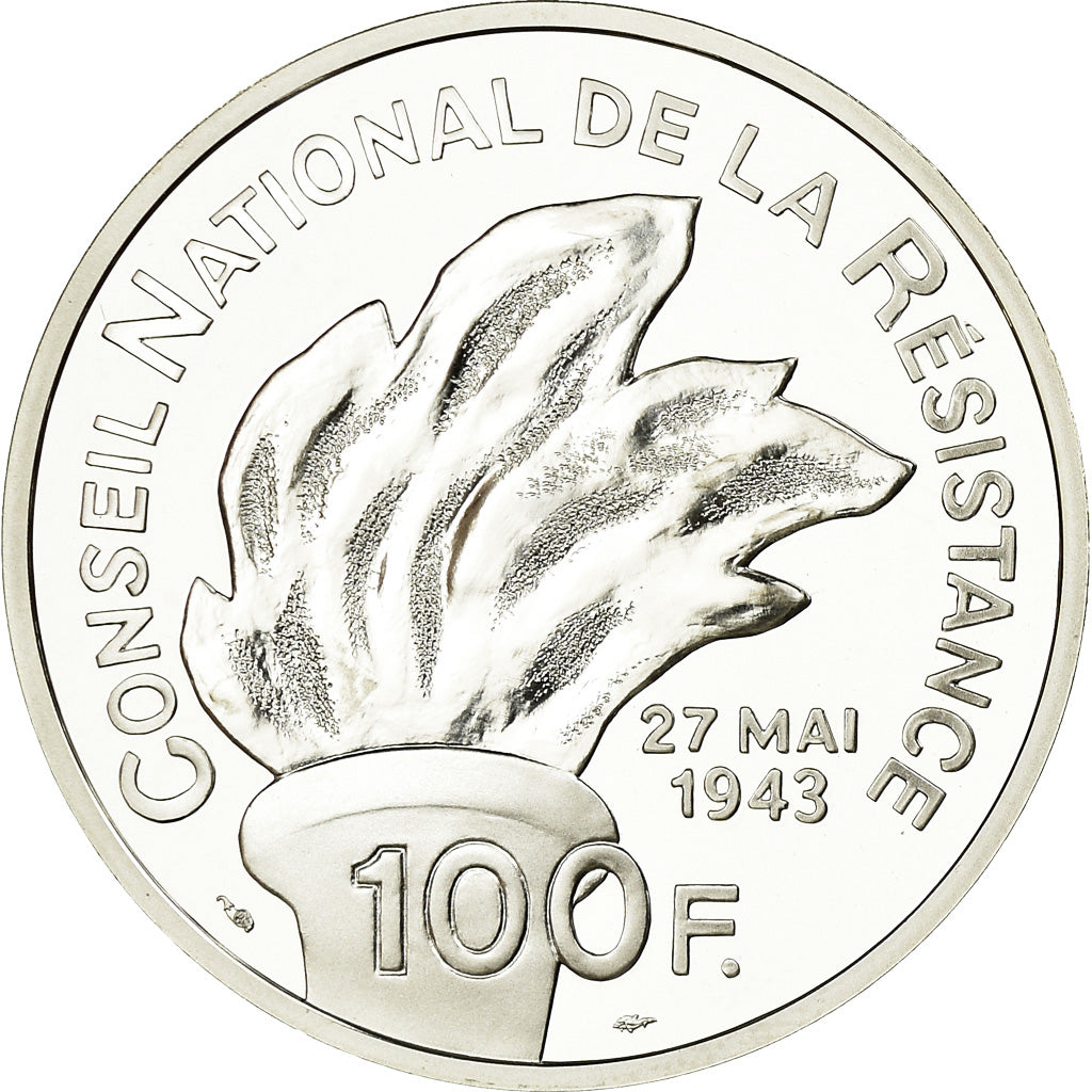 Munten, Frankrijk, Jean Moulin, 100 Francs, 1993, BE, FDC, Zilver, KM:1023