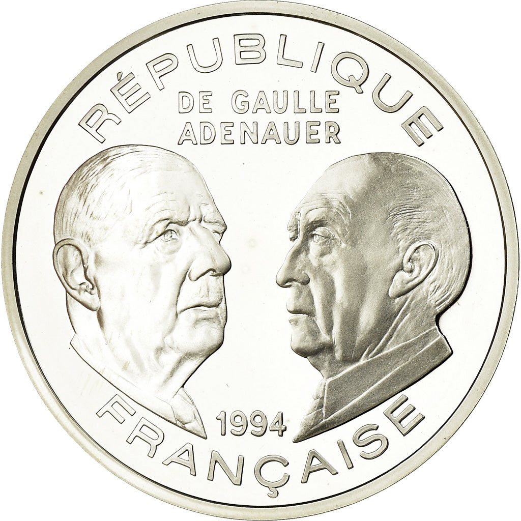 Munten, Frankrijk, De Gaulle - Adenauer, 100 Francs, 1994, BE, FDC, Zilver
