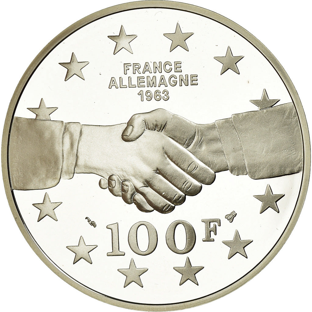 Munten, Frankrijk, De Gaulle - Adenauer, 100 Francs, 1994, BE, FDC, Zilver